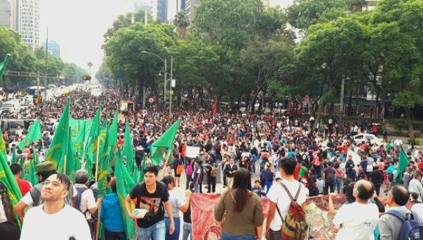 Supporters and members of the CNTE gather in Mexico City June 24 to protest against education reform.