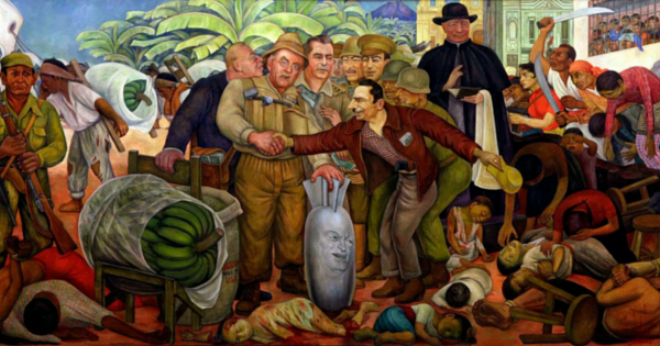 Mexican painter Diego Rivera’s mural “Glorious Victory” indicts the 1954 U.S. coup in Guatemala.