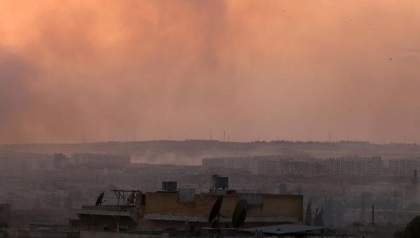 Smoke rises after airstrikes on Aleppo's Castello road, Syria.