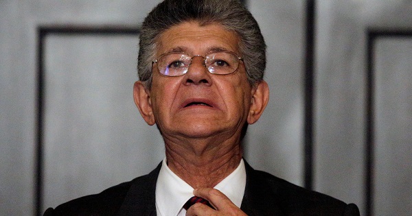 Henry Ramos Allup, leader of the Venezuelan opposition during a news conference in Caracas.