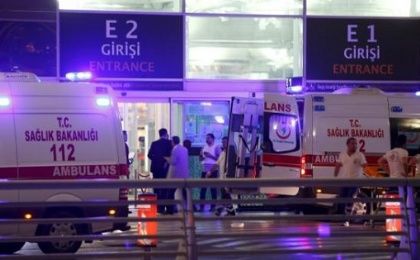 Ambulance cars arrive at Turkey's largest airport, Istanbul Ataturk, Turkey, following a blast June 28, 2016.