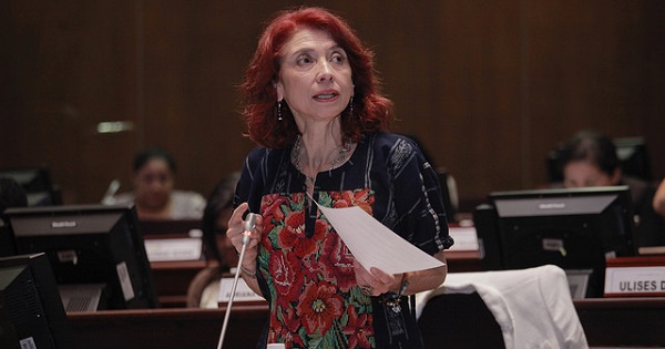 Maria Augusta Calle, from the PAIS Alliance party, speaks in favor of a motion in solidarity with striking Mexican teachers, June 28, 2016.