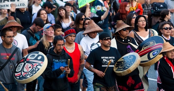Demonstrators protest the federal government's approval of the Enbridge's Northern Gateway pipeline in Vancouver, British Columbia, June 17, 2014.