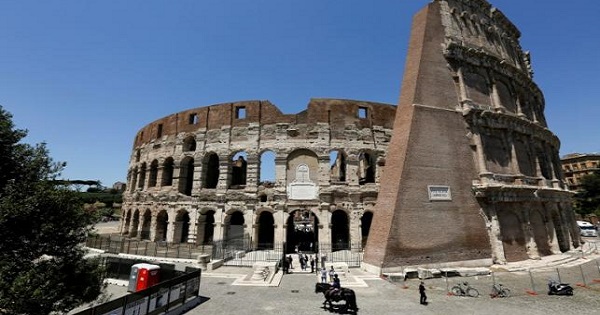 A view of the Colosseum after the latest stage of restoration by luxury goods firm Tod's in Rome, Italy, July 1, 2016.