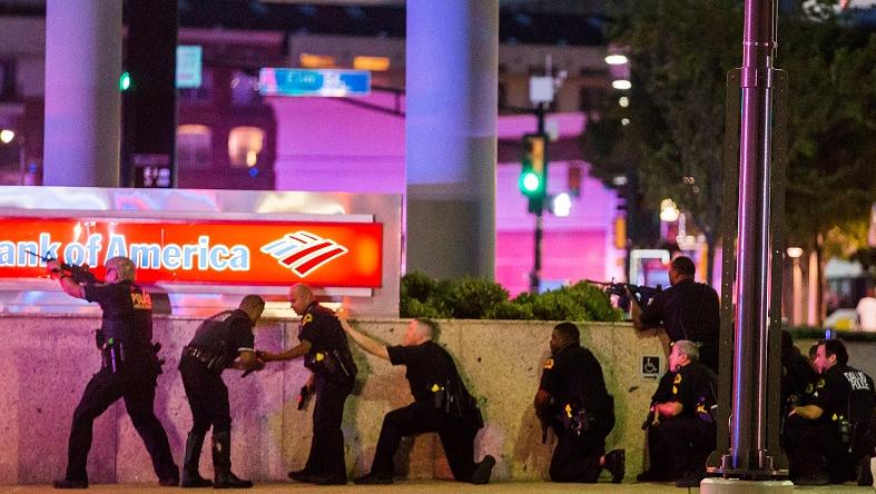 Dallas Police respond after shots were fired at a Black Lives Matter rally in downtown Dallas, Texas, U.S. July 7, 2016.