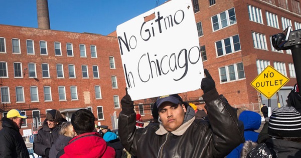Demonstrators protest outside the Homan Square facility on the city's Westside on February 28, 2015.
