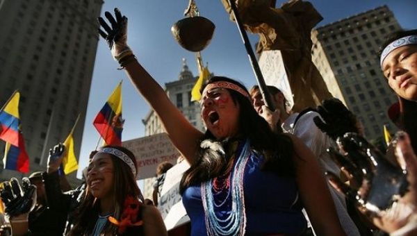Indigenous communities of Ecuador protesting against the oil giant