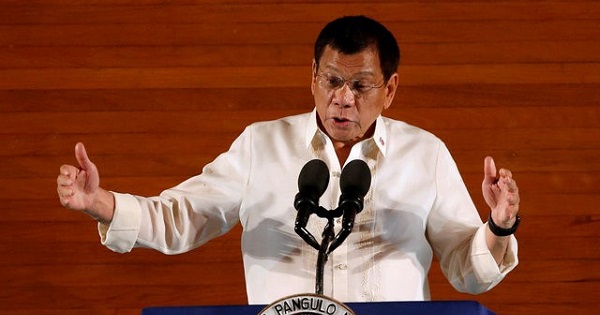Philippine President Rodrigo Duterte gestures during his first State of the Nation Address at the Philippine Congress in Quezon city, Metro Manila, Philippines July 25, 2016.