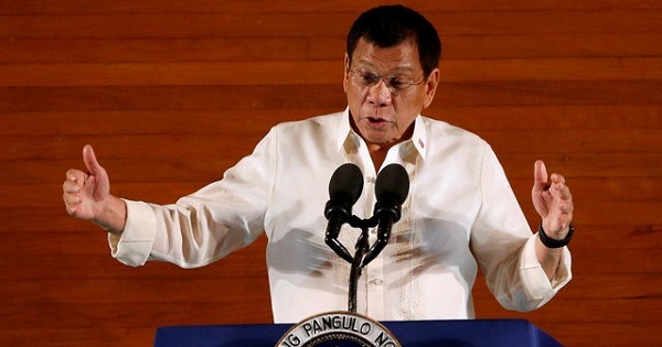 Philippine President Rodrigo Duterte gestures during his first State of the Nation Address at the Philippine Congress in Quezon city, Metro Manila, Philippines, July 25, 2016.