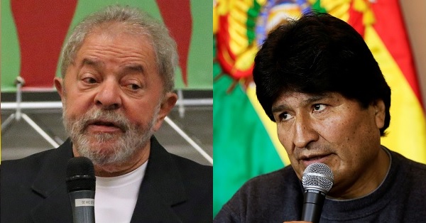 A composite image shows Brazilian President Luiz Inacio Lula da Silva (L) and Bolivian President Evo Morales.