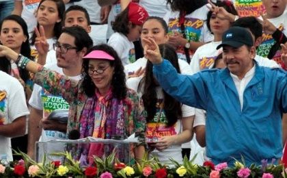 Nicaragua's President Daniel Ortega and Rosario Murillo during celebrations to mark the 37th anniversary of the Sandinista Revolution, July 19, 2016.