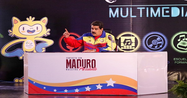 Venezuela's President Nicolas Maduro speaks during his weekly broadcast 