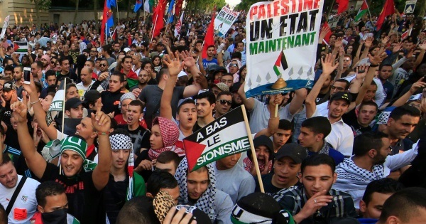 Pro-Palestinian protesters attend a demonstration in Paris.