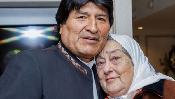 Morales next to Argentine activist Bonafini