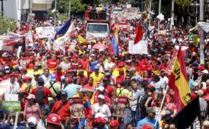The working class takes to the streets of Caracas in support of the Bolivarian government of President Nicolas Maduro.