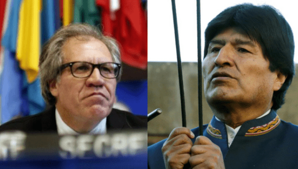 OAS Secretary-General Luis Almagro (L) and Bolivian President Evo Morales