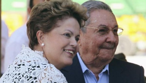 Rousseff and Cuba's President Raul Castro in Havana, in 2014