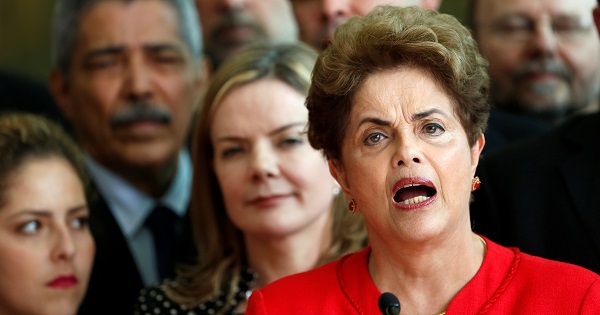Brazil's ousted President Dilma Rousseff, removed by the Brazilian Senate, speaks at the Alvorada Palace in Brasilia, Aug. 31, 2016.