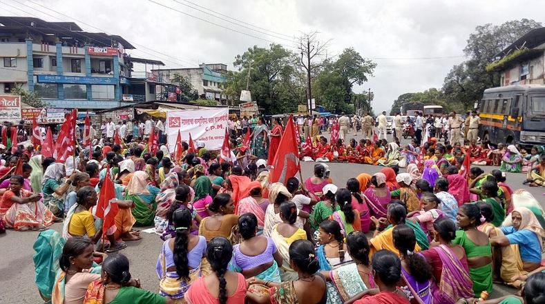 Workers rally in Nashik, in the northwest region of Maharashtra in India