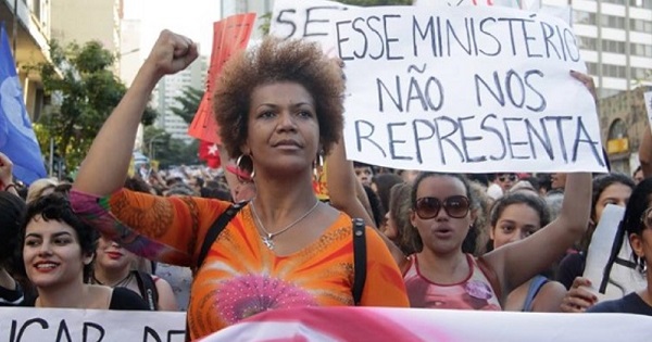 Brazilian women protest against the coup government of Michel Temer.