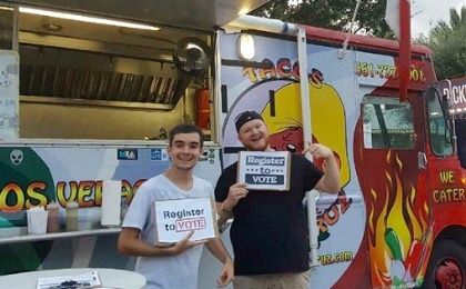 Registering voters at a taco truck in Florida.