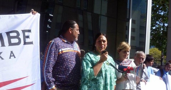 Omaha Tribe of Nebraska speaking out agasint the pipeline in downtown Omaha.