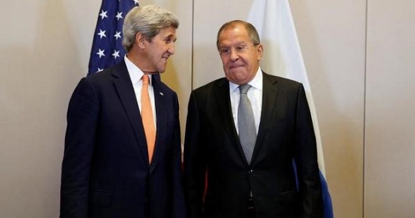 U.S. Secretary of State John Kerry (L) and Russian Foreign Minister Sergei Lavrov meet in Geneva, Switzerland, to discuss the crisis in Syria.