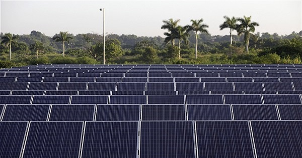 Solar panel shown in a Cuban field
