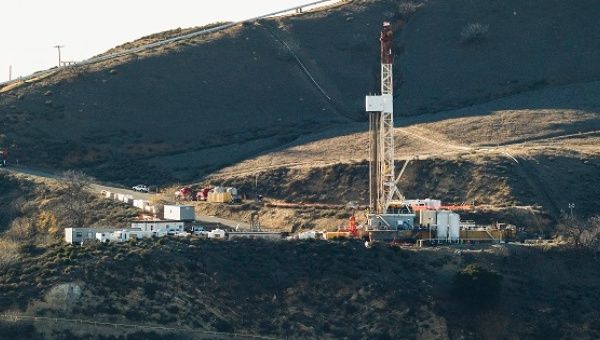 Equipment and machinery is seen on a ridge above a natural gas well known as SS25 in Southern California Gas Company's vast Aliso Canyon facility.