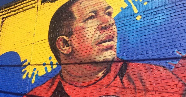 The image of former Venezuelan President Hugo Chavez in a street of the Bronx in New York