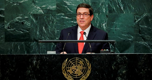 Cuba's Foreign Minister Bruno Rodriguez addresses the United Nations General Assembly in New York.