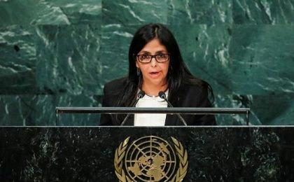Venzuelan Foreign Minister Delcy Rodriguez speeking at the U.N. in New York on Friday.
