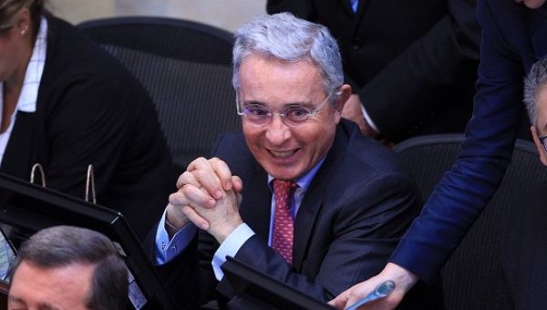 Alvaro Uribe, Colombia's former president, during a debate at the congress in Bogota.