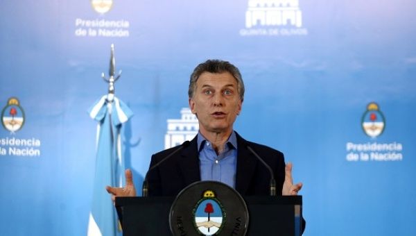 Argentine President Macri speaks during a news conference at the Olivos presidential residence in Buenos Aires.