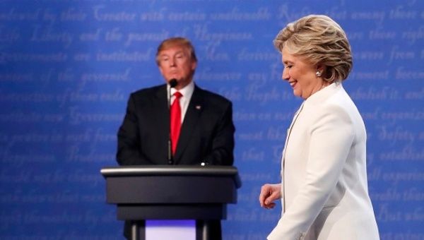 Democratic U.S. presidential nominee Hillary Clinton walks off the debate stage after the last presidential debate, Oct. 19, 2016. 