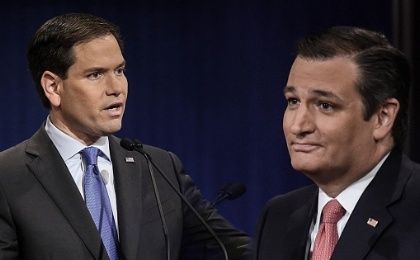Senators Marco Rubio (L) and Ted Cruz 