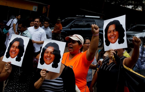Dozens of people rallied in Guatemala City in front of the Honduran Embassy to demand justice for Berta Caceres' murder on March 3, 2016.