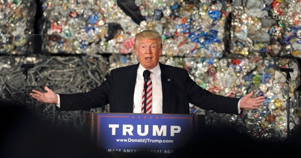 Republican U.S. presidential candidate Donald Trump delivers a speech at Alumisourse, a metals recycling facility, in Monessen, Pennsylvania, June 28, 2016.