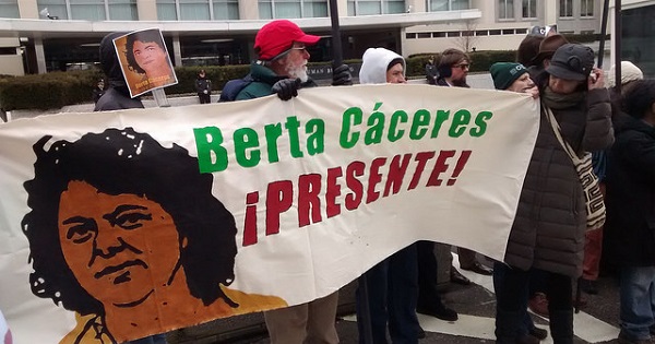 After the assassination Berta Cáceres in Honduras, human rights activists in Washington, D.C., protested at the State Department to honor her life and resistance.