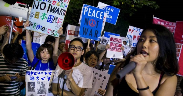 Students in Japan demand an end to war.
