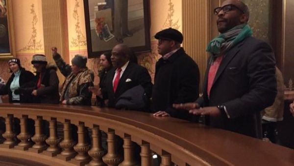 Flint water protesters rallying in Michigan Capitol.