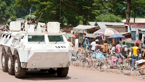 Peacekeepers serving with the U.N. Multidimensional Integrated Stabilization Mission in the Central African Republic on patrol in Bambari.