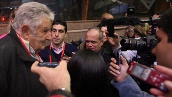 Former Uruguayan President Pepe Mujica speaks to media on a previous trip to Havana during the Cuba Forum. 