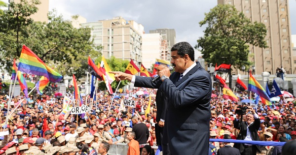 Venezuelan President Nicolas Maduro greets a crowd of government supporters at a demonstration in Caracas, Venezuela, Oct. 26, 2016.