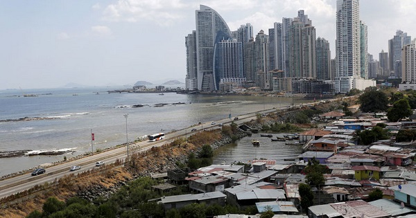 Panama is set to enjoy 5.9 percent economic growth this year, but is still marked by inequality as the Panama City skyline shows.