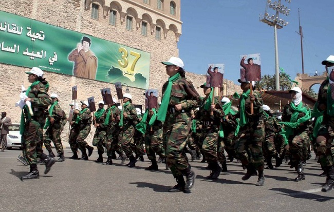 April 2007: Libyan troops parade in Green Square in Tripoli, Libya, to mark the 21st anniversary of the U.S. attacks on Libya.