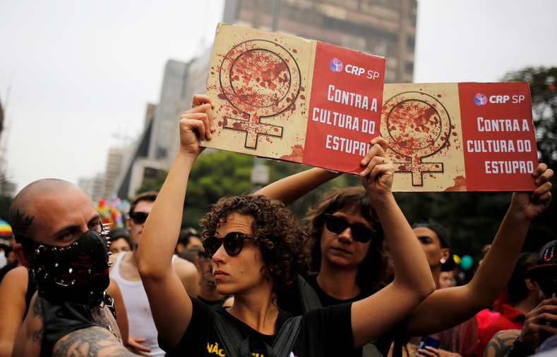 Protesters sought to draw attention to rape culture and misogyny protected by the state. Senate-imposed President Michel Temer’s new cabinet has already garnered widespread criticism for being made up entirely of old white men for the first time since the country’s last dictatorship.