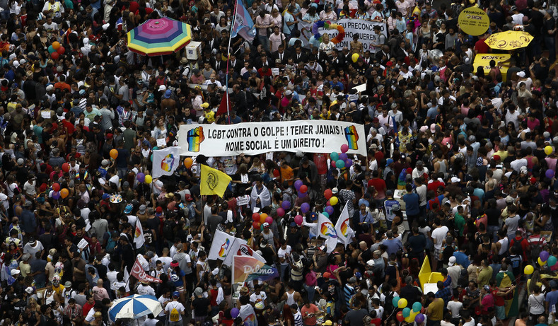 Hundreds of thousands turned out for the Sao Paulo Gay Pride march. 