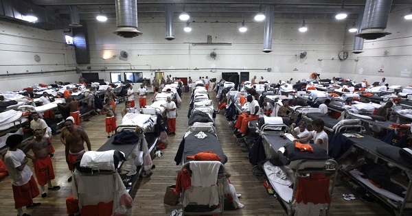 Inmates are housed in a gymnasium due to overcrowding at the California Institution for Men state prison in Chino, Calif., June 3, 2011.