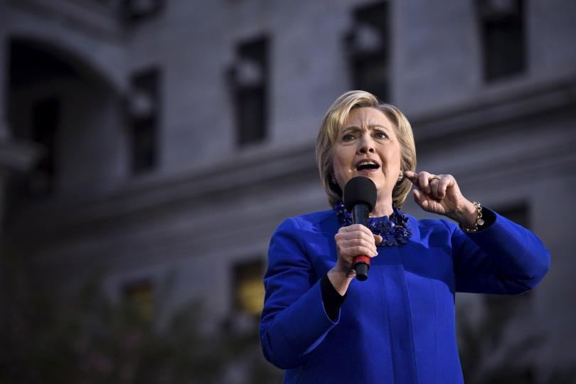 Hillary Clinton speaks in the courtyard of Philadelphia's City Hall on the eve of the Pennsylvania primary, April 25, 2016.